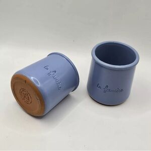 2 La Fermiere French Periwinkle/Light Blue Terra Cotta Glazed Yogurt Clay Pots.